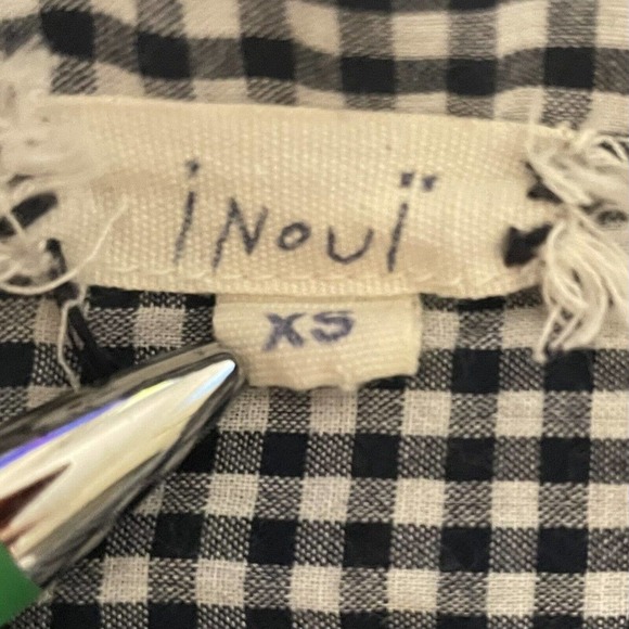 SOLD Inoui Paris XS Embroidered Gingham Check Blouse Blue White Balloon Sleev… - Picture 8 of 10